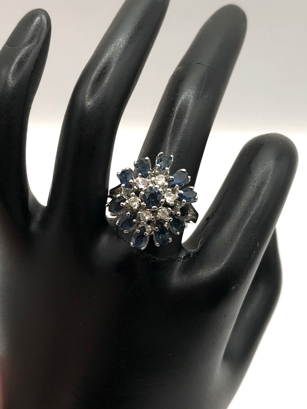 18K T.H.G.E. Silver-Tone Blue Crystal Floral Cocktail Ring